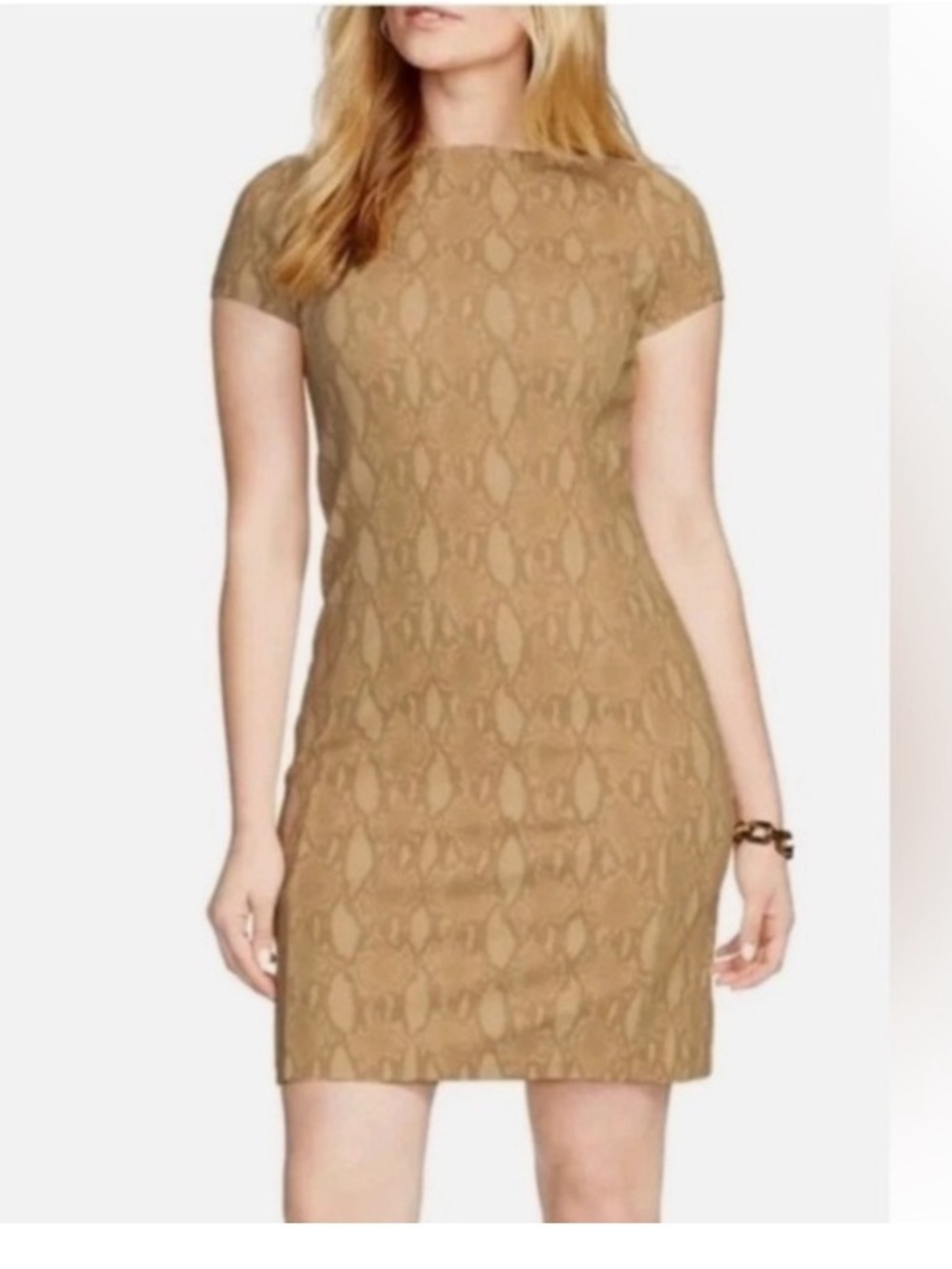 Ralph Lauren Women's Short-Sleeve Lace Sheath Dress in Tan Small NWT